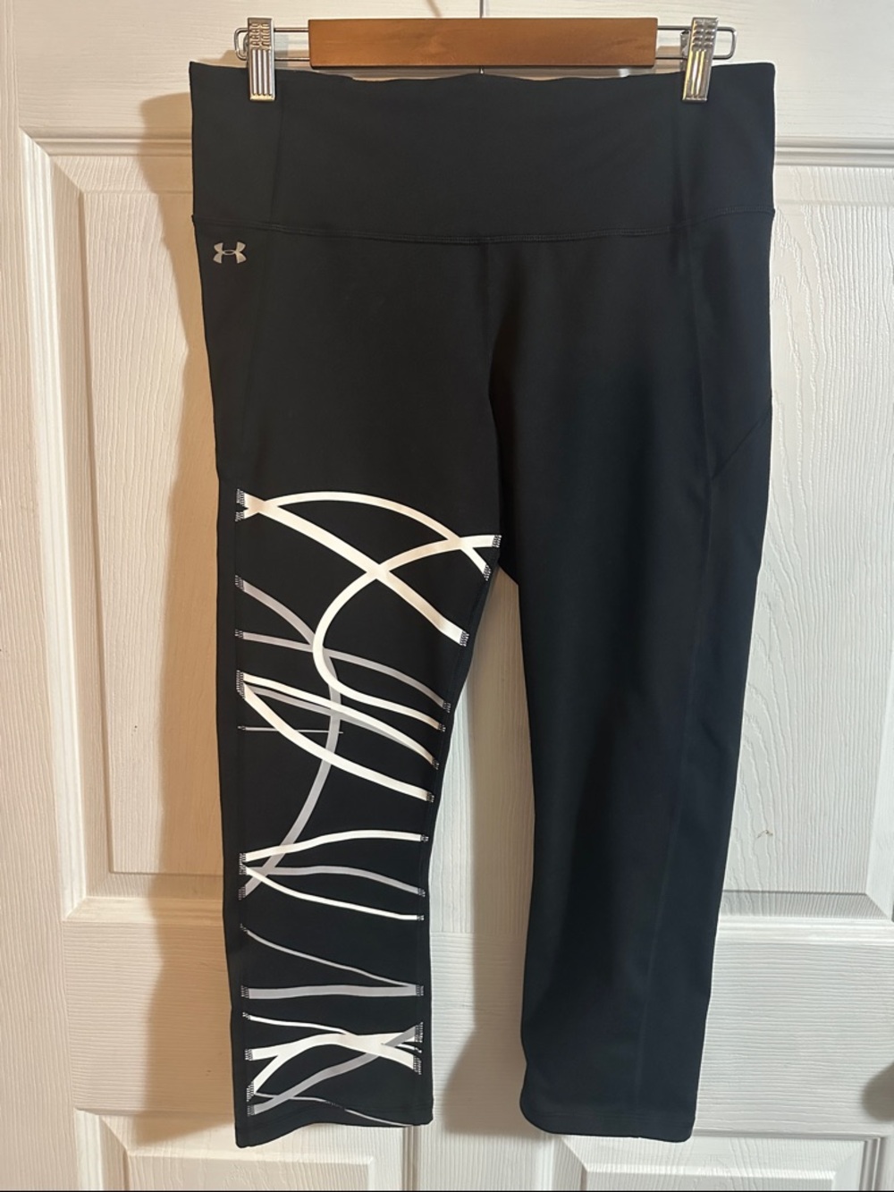 Under Armour Black Capri Leggings with White Graphic Side Design